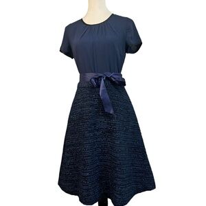 J.Crew Collection Silk & Textured Tweed Party Dress Nav | Size 4| Fit-and-Flare